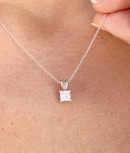 Load image into Gallery viewer, GIA Certified Natural Solitaire Necklace And Chain Delicate Princess Cut Diamond Prong Set Mininmalist Pendant 14k Solid White Gold 1.00ct
