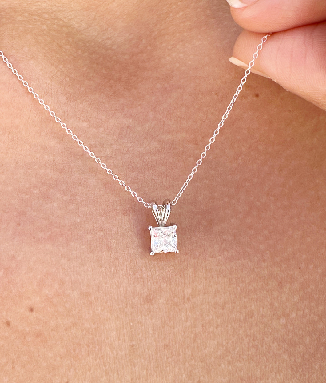 GIA Certified Natural Solitaire Necklace And Chain Delicate Princess Cut Diamond Prong Set Mininmalist Pendant 14k Solid White Gold 1.00ct