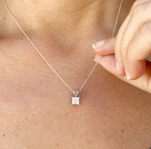 Load image into Gallery viewer, GIA Certified Natural Solitaire Necklace And Chain Delicate Princess Cut Diamond Prong Set Mininmalist Pendant 14k Solid White Gold 1.00ct

