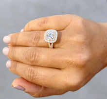 Load image into Gallery viewer, GIA Certified Natural Cushion And Round Cut Diamond Engagement Ring Double Halo Women&#39;s 14k Solid Yellow Gold Bridal Halo Wedding Ring 2.70ctw
