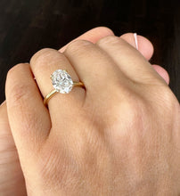 Load image into Gallery viewer, Elongated Oval Shape Moissanite 11x8mm Engagement Ring Solitaire Four Prong Set Bridal Wedding Ring Minimalist Design 14k Yellow Gold 4.00ct
