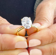 Load image into Gallery viewer, Elongated Oval Shape Moissanite 11x8mm Engagement Ring Solitaire Four Prong Set Bridal Wedding Ring Minimalist Design 14k Yellow Gold 4.00ct
