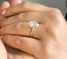 Load image into Gallery viewer, Elongated Oval Shape Moissanite 11x8mm Engagement Ring Solitaire Four Prong Set Bridal Wedding Ring Minimalist Design 14k Yellow Gold 4.00ct
