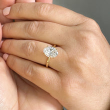 Load image into Gallery viewer, Elongated Oval Shape Moissanite 11x8mm Engagement Ring Solitaire Four Prong Set Bridal Wedding Ring Minimalist Design 14k Yellow Gold 4.00ct
