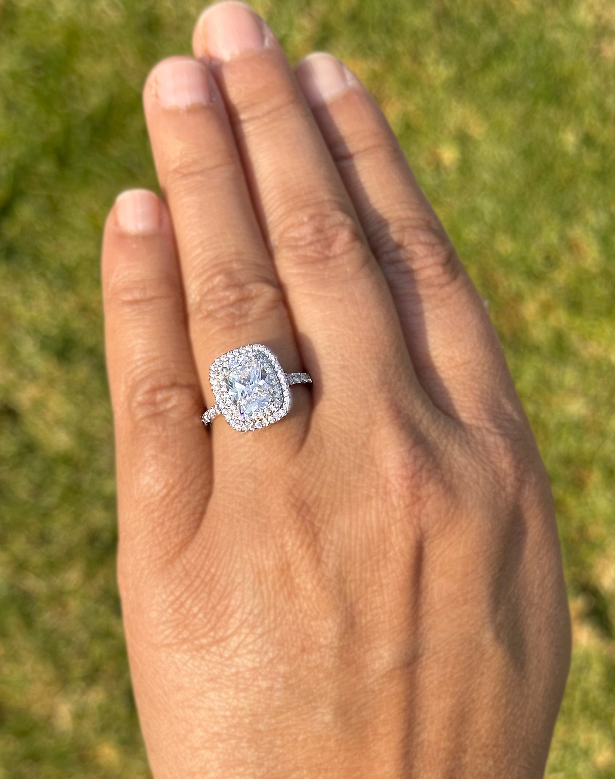 Cushion Cut And Round Cut Sides Diamond Engagement Ring Split