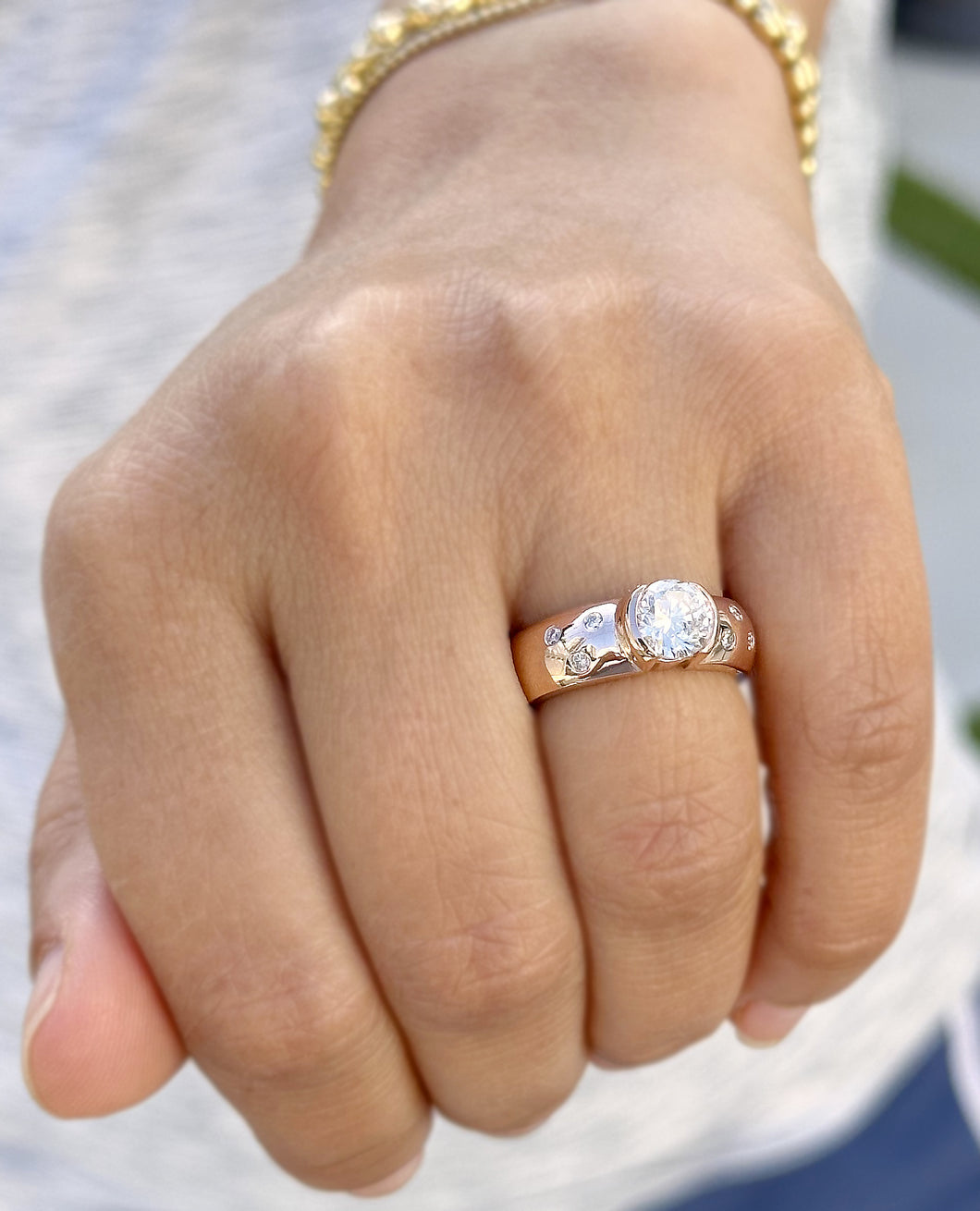 GIA Certified Natural Round Cut Diamonds Semi Bezel Style Engagement Ring 14k Solid Heavy Rose Gold Wedding Ring Women's Bridal Ring 1.06ctw