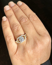 Load image into Gallery viewer, Round Cut Moissanite Engagement Ring 14k Solid Yellow Gold Prong Set Bridal Wedding Ring Split Shank Style Filigree Design Bridal Ring 2.50
