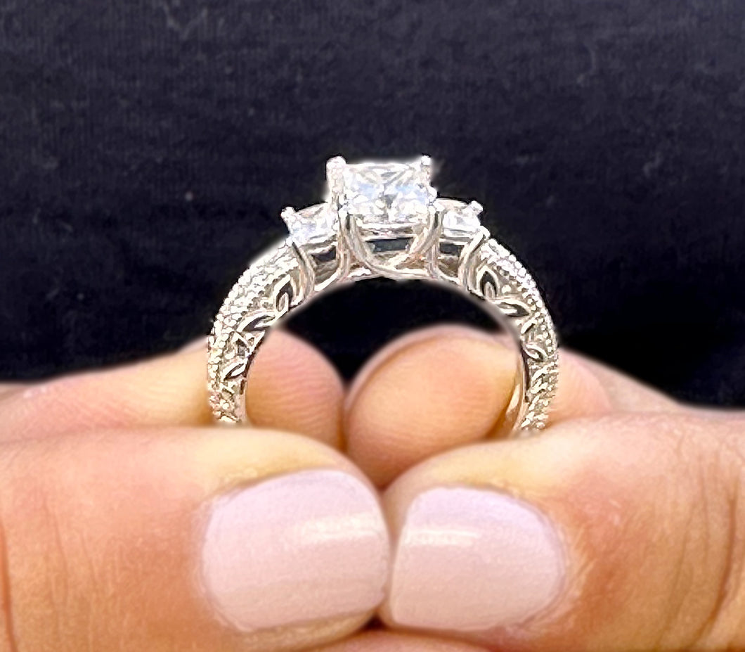 Princess Cut Moissanite Engagement Ring Antique Style In 14k Solid White Gold Wedding Ring Three Stone Style Bridal Ring 1.60ctw