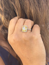 Load image into Gallery viewer, Fancy Yellow Cushion Simulated And Round Cut Natural Diamond Engagement Ring Set In 14k Solid White Gold Halo Style Right Hand Ring 5.75ctw
