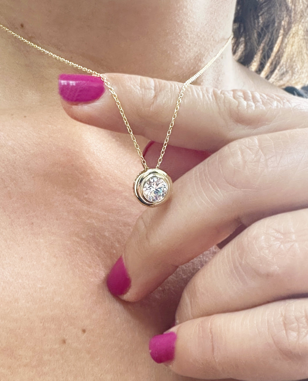 GIA Certified Natural Round Cut Diamond Pendant And Chain Solitaire Minimalist Dainty Bezel Set 14k Solid Yellow Gold Necklace Chain 1.00ct