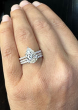 Load image into Gallery viewer, Pear Shape Moissanite And Round Cut Sides Natural Diamonds Engagement Ring And Two Bands 14k Solid Yellow Gold Inner Halo Style Ring 4.00ctw
