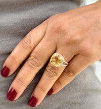 Load image into Gallery viewer, Cushion Cut Yellow Citrine and Round Cut Natural Diamond Sudes Ring Set In 14K Solid Yellow Gold Split Shank halo Style Ring 5.70ctw
