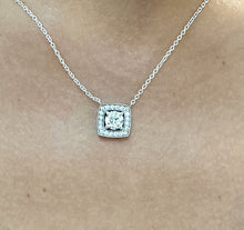 Load image into Gallery viewer, Round Cut Moissanite Pendant And Chain Prong Set Filigree Style Necklace and Chain Set In 14k Solid White Gold Moissanite Halo Style 0.95ctw
