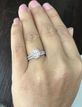 Load image into Gallery viewer, Pear Shape Moissanite And Round Cut Sides Engagement Ring And Matching Band 14k Solid White And Rose Gold Bridal Set Halo Wedding Set 1.75ct
