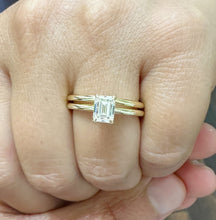 Load image into Gallery viewer, Emerald Cut Moissanite Solitaire Ring And Matching Set In 14K Solid Yellow Gold Wedding Ring Four Prong Set Bridal Ring Minimalist 1.50ct
