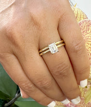 Load image into Gallery viewer, Emerald Cut Moissanite Solitaire Ring And Matching Set In 14K Solid Yellow Gold Wedding Ring Four Prong Set Bridal Ring Minimalist 1.50ct
