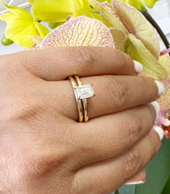 Load image into Gallery viewer, Emerald Cut Moissanite Solitaire Ring And Matching Set In 14K Solid Yellow Gold Wedding Ring Four Prong Set Bridal Ring Minimalist 1.50ct
