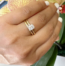 Load image into Gallery viewer, Emerald Cut Moissanite Solitaire Ring And Matching Set In 14K Solid Yellow Gold Wedding Ring Four Prong Set Bridal Ring Minimalist 1.50ct
