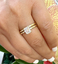 Load image into Gallery viewer, Emerald Cut Moissanite Solitaire Ring And Matching Set In 14K Solid Yellow Gold Wedding Ring Four Prong Set Bridal Ring Minimalist 1.50ct
