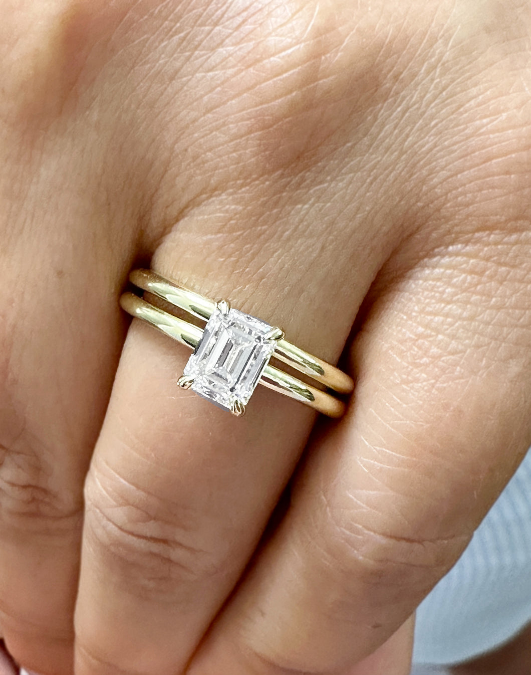 Emerald Cut Moissanite Solitaire Ring And Matching Set In 14K Solid Yellow Gold Wedding Ring Four Prong Set Bridal Ring Minimalist 1.50ct