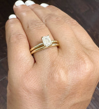 Load image into Gallery viewer, Emerald Cut Moissanite Solitaire Ring And Matching Set In 14K Solid Yellow Gold Wedding Ring Four Prong Set Bridal Ring Minimalist 1.50ct
