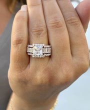 Load image into Gallery viewer, Princess Cut And Emerald Baguettes and Round Cut Sides Moissanite Engagement Ring And Two Bands In 14k Solid Rose Gold Wedding Set 5.00ctw
