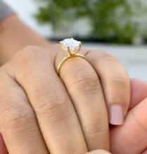 Load image into Gallery viewer, Oval cut Moissanite And Round Sides Engagement Ring Set In 14k Solid Yellow Gold Bridal Ring Wedding Ring Hidden Halo Style Ring 3.15ctw
