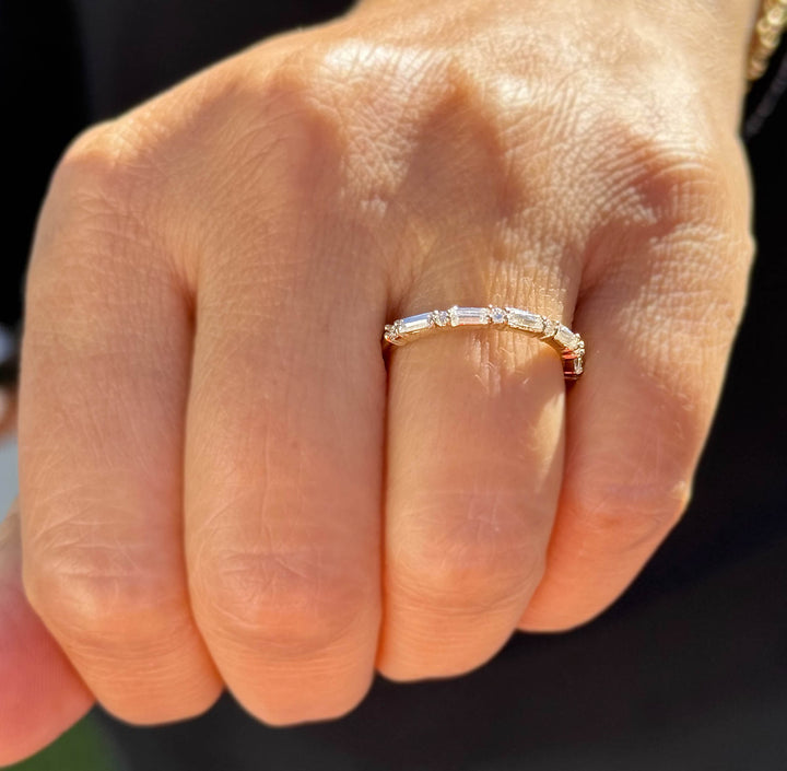 Round & Baguette CVD Diamond Stackable Band 14K Yellow Gold 0.40 CTW