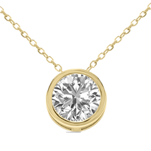 Load image into Gallery viewer, GIA Certified Round Cut Natural Diamond Pendant And Chain Solitaire Minimalist Bezel Set 14k Solid Yellow Gold Necklace And Chain Gift 1.50
