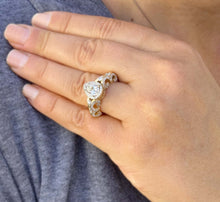 Load image into Gallery viewer, GIA Certified Natural Pear And Round Cut Sides Diamonds Engagement Ring 14k Yellow Gold Bridal Ring Halo Wedding Ring antique Style 1.70ctw
