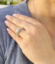Load image into Gallery viewer, GIA Certified Natural Pear And Round Cut Sides Diamonds Engagement Ring 14k Yellow Gold Bridal Ring Halo Wedding Ring antique Style 1.70ctw
