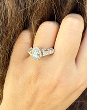 Load image into Gallery viewer, GIA Certified Natural Pear And Round Cut Sides Diamonds Engagement Ring 14k Yellow Gold Bridal Ring Halo Wedding Ring antique Style 1.70ctw
