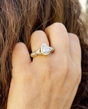 Load image into Gallery viewer, GIA Certified Natural Pear And Round Cut Sides Diamonds Engagement Ring 14k Yellow Gold Bridal Ring Halo Wedding Ring antique Style 1.70ctw
