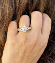 Load image into Gallery viewer, GIA Certified Natural Pear And Round Cut Sides Diamonds Engagement Ring 14k Yellow Gold Bridal Ring Halo Wedding Ring antique Style 1.70ctw
