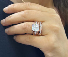 Load image into Gallery viewer, Cushion Cut Moissanite And Round Cut Sides Engagement Ring And Matching Band Set In 14k Solid Heavy And Solid Rose Gold Hidden Halo 7.50ctw

