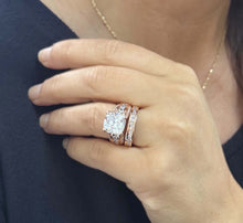 Load image into Gallery viewer, Cushion Cut Moissanite And Round Cut Sides Engagement Ring And Matching Band Set In 14k Solid Heavy And Solid Rose Gold Hidden Halo 7.50ctw

