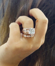 Load image into Gallery viewer, Cushion Cut Moissanite And Round Cut Sides Engagement Ring And Matching Band Set In 14k Solid Heavy And Solid Rose Gold Hidden Halo 7.50ctw
