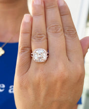 Load image into Gallery viewer, Cushion Cut And Round Cut Diamond Engagement Ring IGI Certified 14k Solid Rose Gold Halo Wedding ring Split shank Bridal Ring 4.70ctw G-VS2
