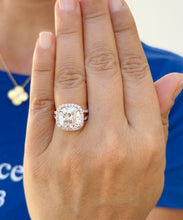 Load image into Gallery viewer, Cushion Cut And Round Cut Diamond Engagement Ring IGI Certified 14k Solid Rose Gold Halo Wedding ring Split shank Bridal Ring 4.70ctw G-VS2
