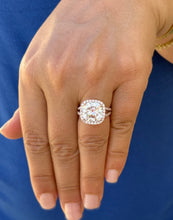 Load image into Gallery viewer, Cushion Cut And Round Cut Diamond Engagement Ring IGI Certified 14k Solid Rose Gold Halo Wedding ring Split shank Bridal Ring 4.70ctw G-VS2
