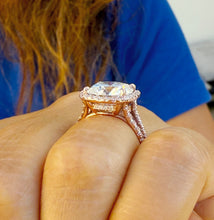 Load image into Gallery viewer, Cushion Cut And Round Cut Diamond Engagement Ring IGI Certified 14k Solid Rose Gold Halo Wedding ring Split shank Bridal Ring 4.70ctw G-VS2
