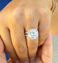 Load image into Gallery viewer, Cushion Cut And Round Cut Diamond Engagement Ring IGI Certified 14k Solid Rose Gold Halo Wedding ring Split shank Bridal Ring 4.70ctw G-VS2
