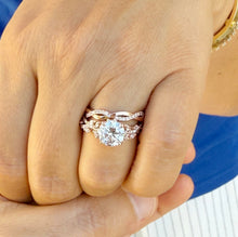 Load image into Gallery viewer, IGI Certified Round Cut and marquise diamonds Engagement Ring And Band Wedding Set leaf design 14k Rose Gold 2.90ctw
