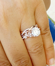 Load image into Gallery viewer, IGI Certified Round Cut and marquise diamonds Engagement Ring And Band Wedding Set leaf design 14k Rose Gold 2.90ctw

