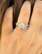 Load image into Gallery viewer, IGI Certified Round Cut and marquise diamonds Engagement Ring And Band Wedding Set leaf design 14k Rose Gold 2.90ctw
