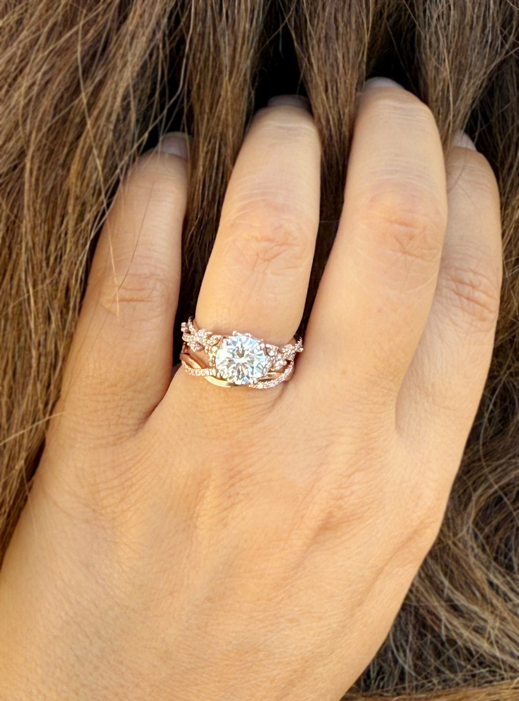IGI Certified Round Cut and marquise diamonds Engagement Ring And Band Wedding Set leaf design 14k Rose Gold 2.90ctw