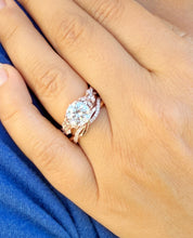 Load image into Gallery viewer, Round Cut Moissanite and Sides Cvd Round And Marquise Diamonds Engagement Ring And Band Wedding Set leaf design 14k Rose Gold 2.90ctw
