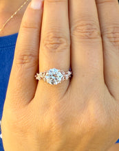 Load image into Gallery viewer, Round And Marquise Cut Moissanite and Sides Cvd Round And Marquise Diamonds Engagement Ring leaf design 14k Rose Gold 2.90ctw
