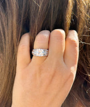 Load image into Gallery viewer, Cushion Cut Moissanite And Round Cut Sides Engagement Ring Set In 14k Solid White Gold Bridal Ring Hidden Halo Style Wedding Ring 5.50ctw
