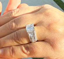 Load image into Gallery viewer, Cushion Cut Moissanite And Round Cut Sides Engagement Ring Set In 14k Solid White Gold Bridal Ring Hidden Halo Style Wedding Ring 5.50ctw
